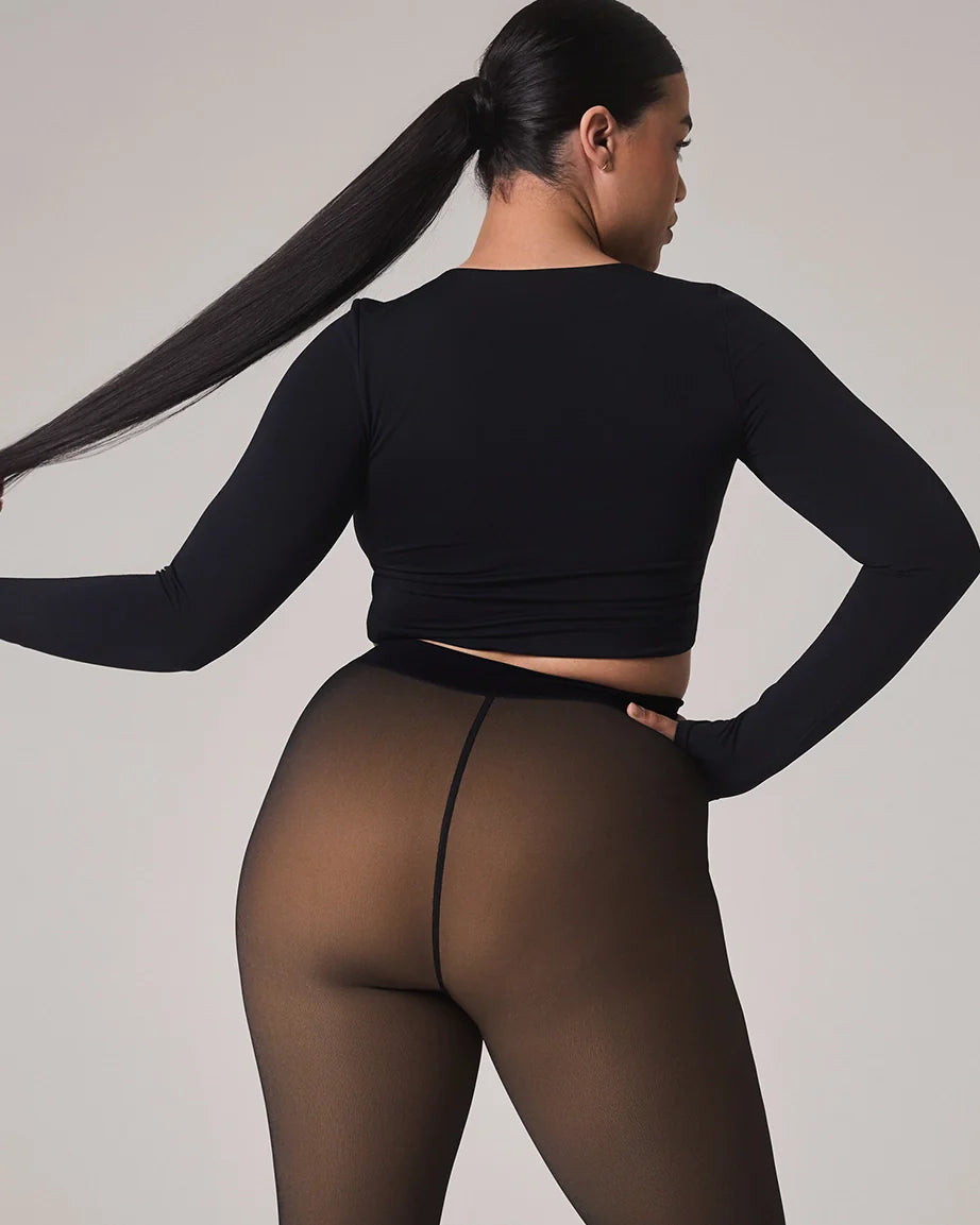 LuxeVeil Thermal Sheer Illusion Fleece-Lined Tights